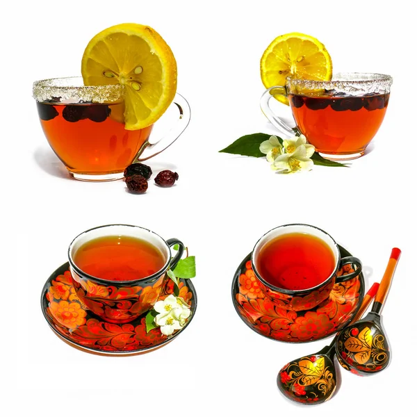 painted Russian tea pair on white background