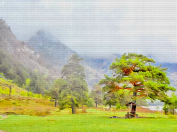 Arrière-plan aquarelle peinture montagnes paysage mosaïque carrelage — Photo