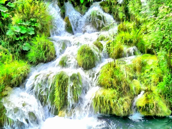 Berg waterval afbeelding aquarel — Stockfoto