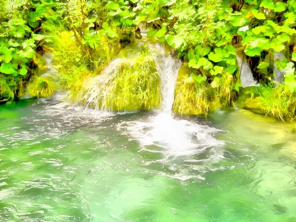 Гірський водоспад зображення акварель — стокове фото