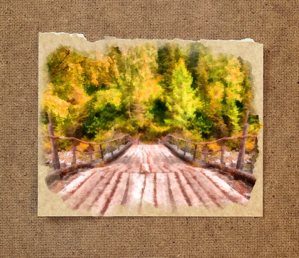 过了河，树木在金色礼服的木桥。俄罗斯 aut — 图库照片