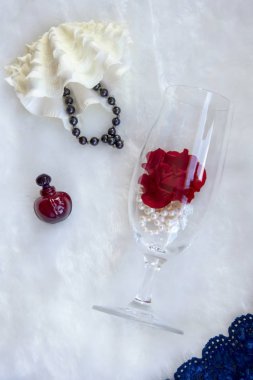 Beyaz kabuklu deniz hayvanı kabuğu tabut ve siyah inci bileklik 