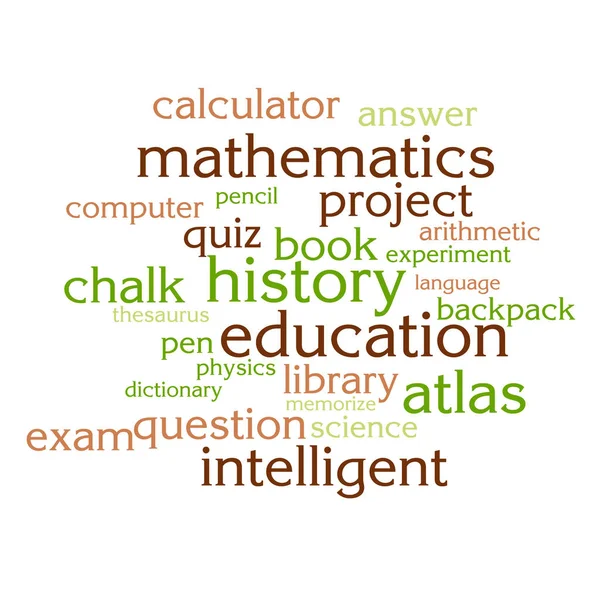 cloud of words list on the subject of school and education