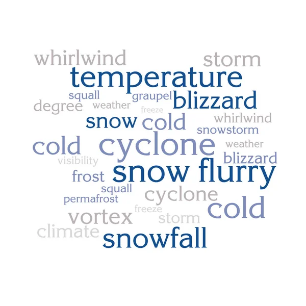 cloud of words list about winter season