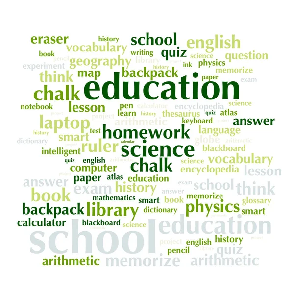 cloud of words list on the subject of school and education