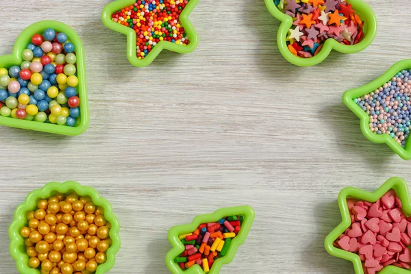 Dulces Multicolores Moldes Para Hornear Lugar Para Texto Confiti Azúcar — Foto de Stock