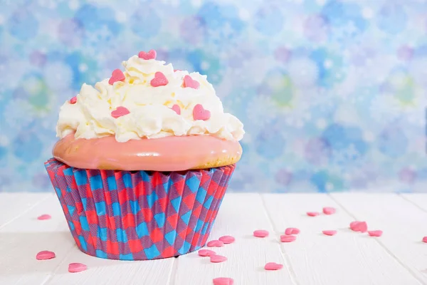 Cupcake Cream Colorful Cupcake Decorated Sugar Hearts — Stock Photo, Image