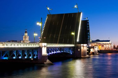 Kuntskamera, St. Petersburg, Rusya Federasyonu üzerinde beyaz geceler wiev sırasında boşanmış Palace Bridge. 3 Temmuz 2010