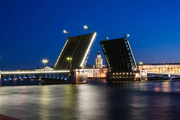 Divorced Palace Bridge during the White Nights wiev on Kuntskamera , St. Petersburg, Russia. July 3, 2010 Royalty Free Stock Images