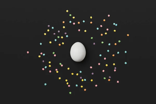Αυγό Του Πάσχα Πάσχα Έννοια Λευκό Διακοσμητικά Μαύρο Φόντο Top — Φωτογραφία Αρχείου
