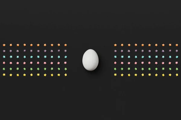 Αυγό Του Πάσχα Πάσχα Έννοια Λευκό Διακοσμητικά Μαύρο Φόντο Top — Φωτογραφία Αρχείου