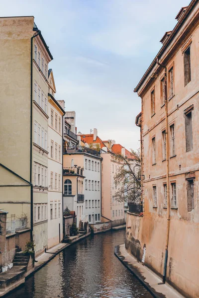 Beautiful View Street Old Water Mill Canal Center Prague Concept — стоковое фото