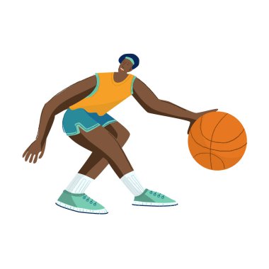 Basketbolcu atışa hazırlanıyor. Vektör illüstrasyonu.