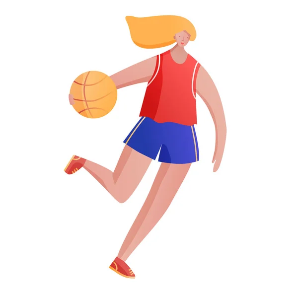 Тело позитивной девушки, играющей в баскетбол иллюстрации для школьной или студийной рекламы — стоковый вектор
