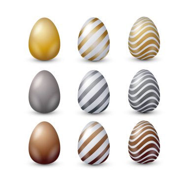 Metallic easter 3d decorated eggs vector set