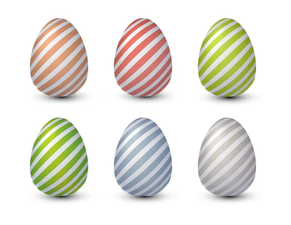 Oeufs de Pâques réalistes avec des rayures dans une palette moderne de tuba. Illustration vectorielle . — Image vectorielle