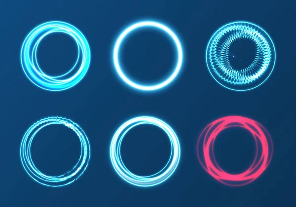 Conjunto de anéis de néon abstratos círculos para keynote. Ilustração vetorial . — Vetor de Stock
