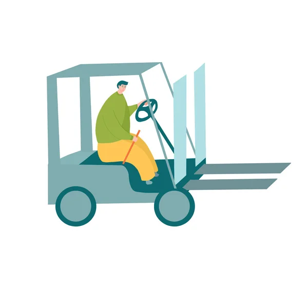 Sarı pantolonlu ve yeşil gömlekli forklift kullanan bir forklift sürücüsü.
