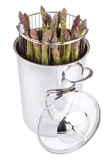 Stainless steel asparagus steam cooker — Stock Photo, Image