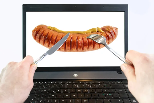 Virtuelles Essen auf dem Bildschirm — Stockfoto