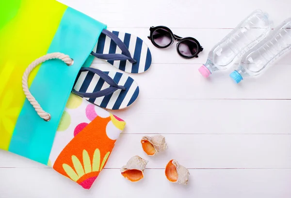 Fashionable beach accessories on a white background — Stock Photo, Image