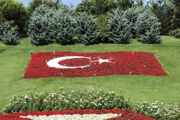 Türkische Nationalflagge mit Blumen — Stockfoto