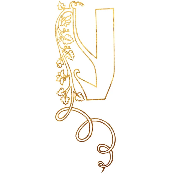 De initialen van de bloemen. Textuur van goud. — Stockfoto