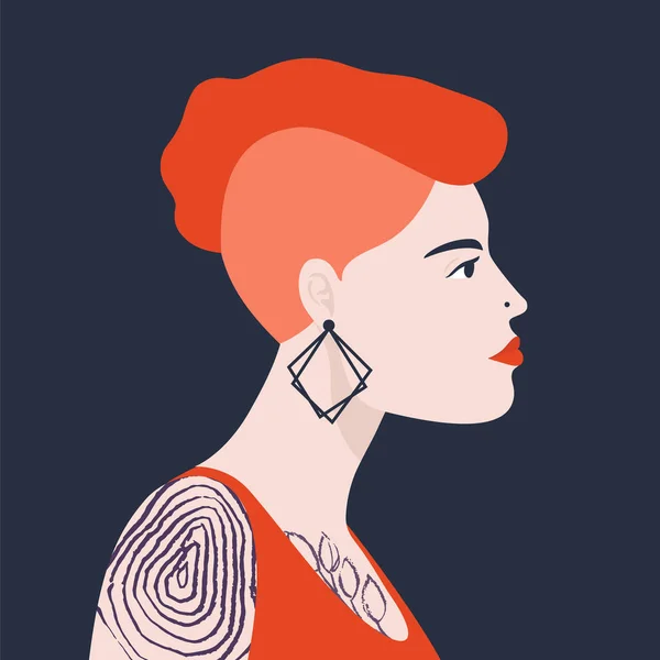Аватар Соціальних Мереж Профіль Молода Дівчина Пірсингом Татуюваннями Векторний Модний — стоковий вектор