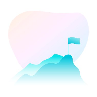 Doğanın, dağların, bayrağın resmi. Zaferin, başarının ve başarının sembolü. Moda biçiminde vektör illüstrasyonu.