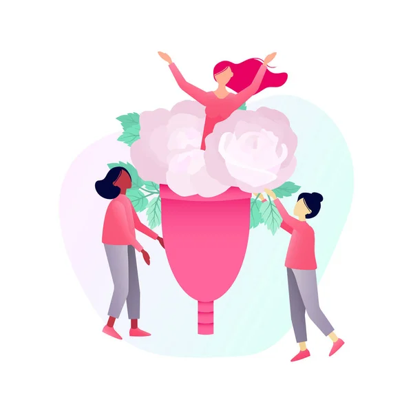 Hygiëne Producten Voor Vrouwen Tijdens Menstruatie Vector Illustratie Lichaamspositieve Poster — Stockvector