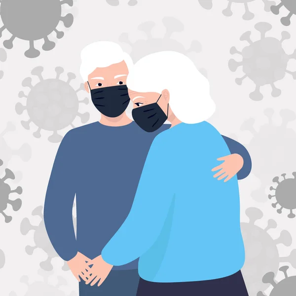 高齢者の夫婦は パンデミックの間 互いに支え合う ベクターイラストコロナウイルス 2019 Ncov コロナウイルス隔離の概念 — ストックベクタ