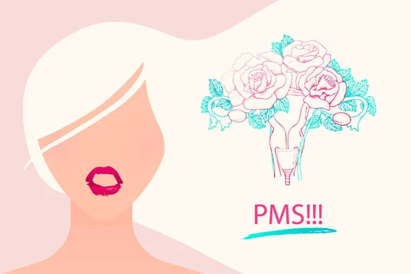 Het Meisje Begon Met Pms Een Vrouw Gestrest Tijdens Menstruatie — Stockvector