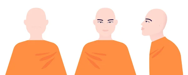 Monk Pod Różnymi Kątami Przodu Boku Tyłu Profilowany Azjata Ilustracja — Wektor stockowy