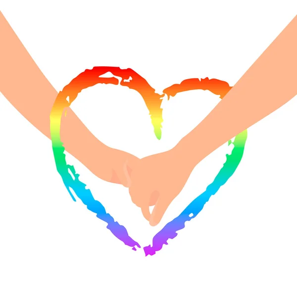 Corazón Colorido Color Arco Iris Dos Amantes Tomados Mano Cartel — Vector de stock