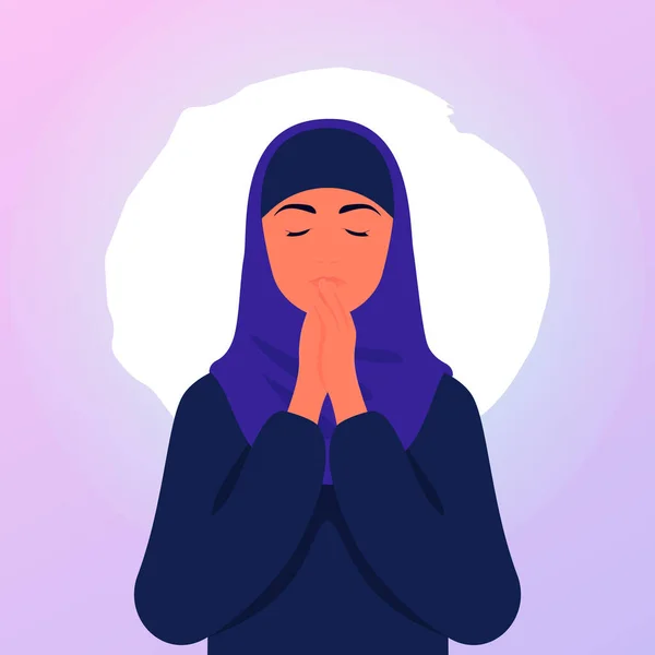 Girl Folded Her Hands Prayer Profile Muslim Woman Vector Trendy — Stock Vector