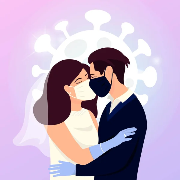 Date Concept Coronavirus 2019 Ncov Quarantine Wedding Man Woman Get — Stock Vector