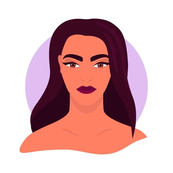 Avatar Redes Sociales Perfil Una Mujer Retrato Una Chica Morena — Archivo Imágenes Vectoriales