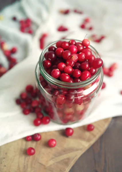 玻璃罐中蔓越莓的新鲜浆果 — 图库照片