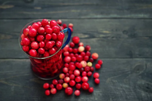 Φρέσκα ζουμερά cranberry σε μια κούπα διαφανές γυαλί — Φωτογραφία Αρχείου