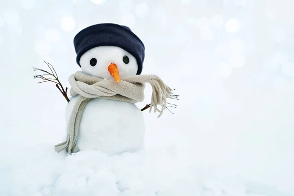 Egy sapka, egy sál, a hó a téli kis hóember. — Stock Fotó