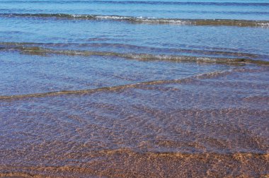 Deniz ve günbatımı, dalgalar. 