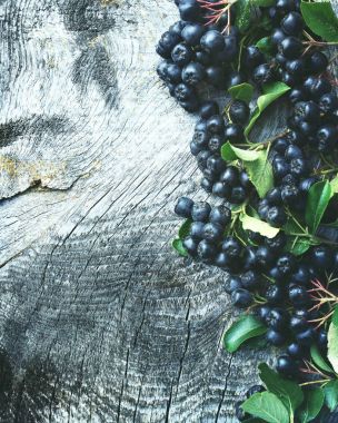 Siyah Dağ kül dokusal eski ahşap yüzeye (Aronia melanocarpa karşı).