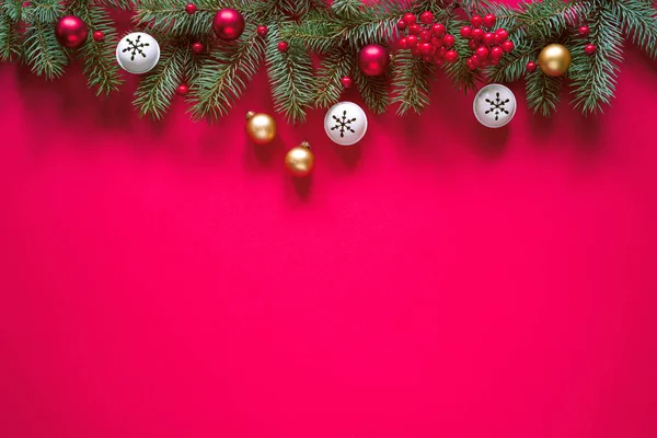 Χριστουγεννιάτικο Χειμωνιάτικο Φόντο Χριστουγεννιάτικη Κάρτα Fir Κλαδιά Και Διακοσμήσεις Διακοπών — Φωτογραφία Αρχείου