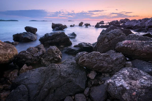Piękny Krajobraz Morski Sfotografowany Zachodzie Słońca Pobliżu Dubrownika Chorwacja — Zdjęcie stockowe