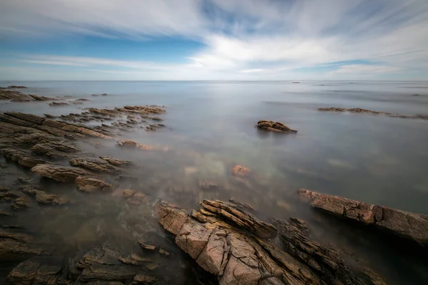 Tranquil Long Exposure Seascape Moving Clouds Waves Creating Beautiful Moody — Stock Fotó