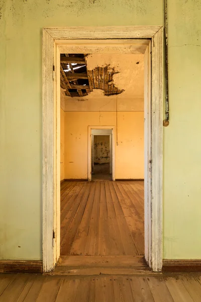 Vertical Photograph Abandoned House Open Doorway Leading Another Room Taken — Stock Fotó