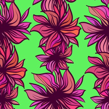 Parlak fantezi çiçekler. Vektör seamless modeli