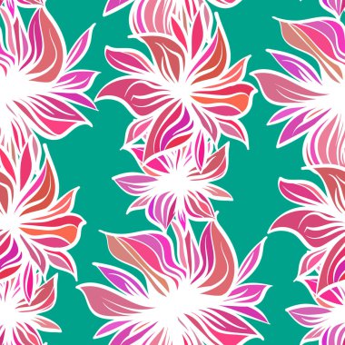 Parlak fantezi çiçekler. Vektör seamless modeli