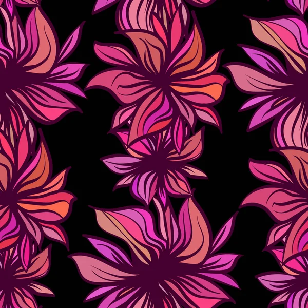 Fleurs fantastiques lumineuses. Modèle sans couture vectoriel — Image vectorielle