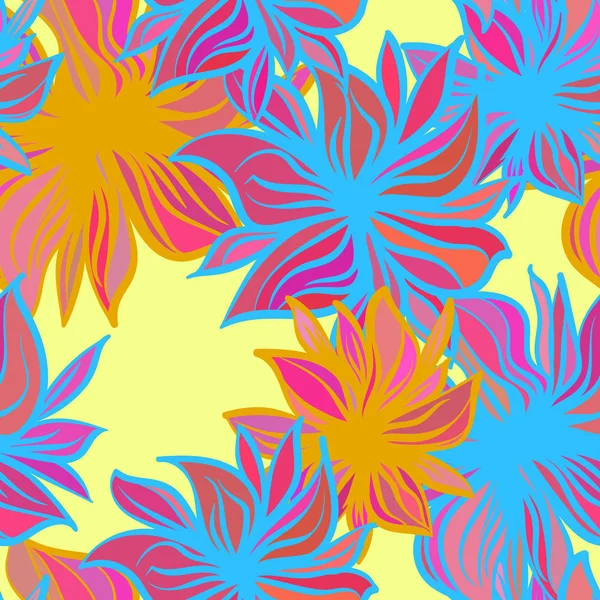 Bright fantasy flowers. Vector seamless pattern — Stock Vector